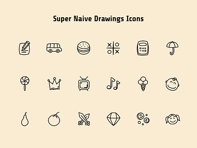 Super Naive Drawings Icons art color draw figma graphic icondesign icons kids lines naive pencil primitive school simple sketches