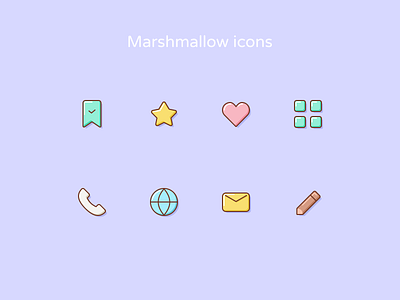 Marshmallow icons cartoon design essentials glass icons lines style svg unicorn