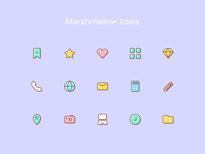 Marshmallow icons cartoon design essentials glass icons lines style svg unicorn