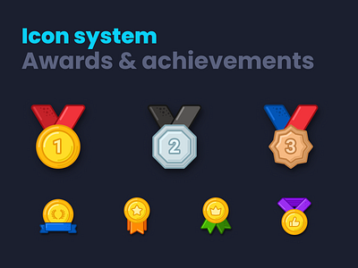 Awards & achievements icon system achievements awards badges design figma gold icon set icondesign iconfinder iconography icons icons design icons pack icons set iconscout medal place ribbon system template