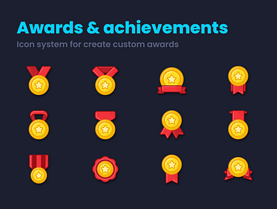 Awards & achievements icon system achievement awardicons badge designs figmadesign icon design iconfactory iconfinder iconlovers iconography iconpack icons iconscout iconset label medal medalicons stars templatedesign ui8