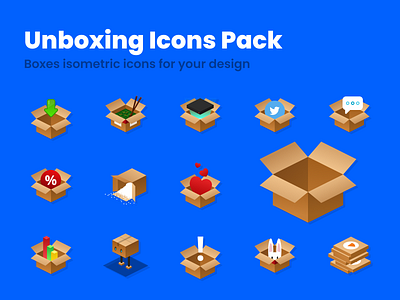 Unboxing Icons Pack 3d box delivery iconlovers iconography icons icons design icons pack icons set isometric shipping svg unboxing unpackage