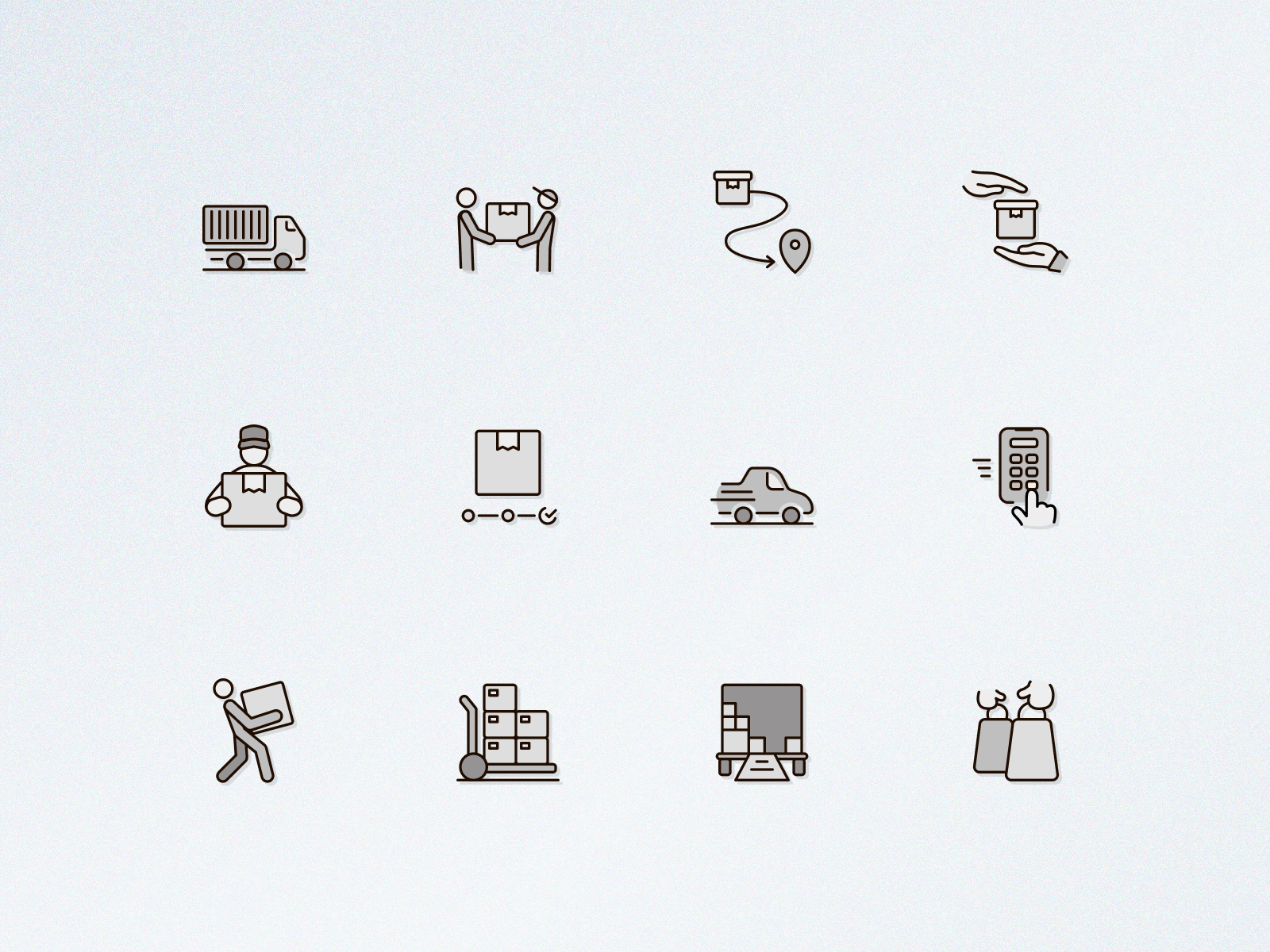 Fast Delivery Icons Pack badge food app courier box shipping box food retro graydesign icons shipping delivery grayscale