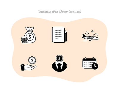 Business Pen Draw icons set #6 air banking business drawingart figmadesign finance hand hand drawn icons icons pack icons set jet money notes office pencil