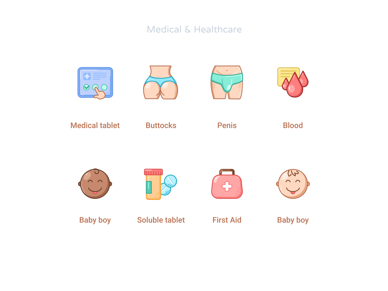 Medical & Healthcare icons set #4 ass boobs clinic doctor health healthcare icon design icon designer icon pack icon set medical medicine newborn nurse test tube vaccine virus