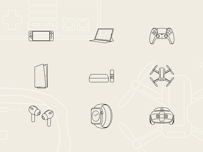 Free Tech & Electronic Technology icons airpods apple deices drone electronic gamepad helmet icondesign icons iconset iconsets ipad mavic nintendo nintendoswitch playstation tech tv vr watch
