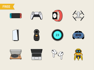 Free Tech & Electronic Technology icons accessories apple coffee devices drone electronics figmadesign free freebie freebieicons freeicons future gadget game icons music app nintendo sketch tech vroom