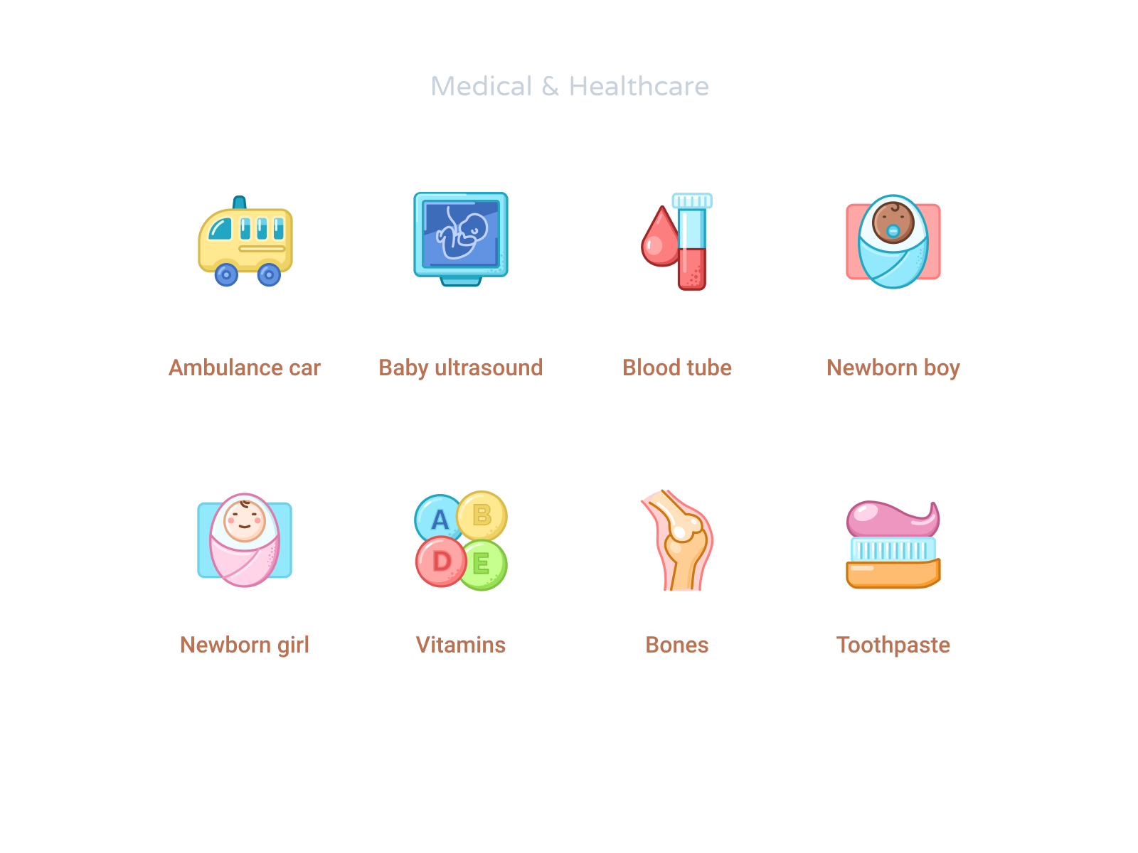 Medical & Healthcare icons set #6 ambulance baby blood bones clinic health care healthcare iconography icons medical newborn test tooth toothpaste tube ultrasound vitamins