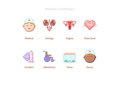 Medical & Healthcare icons set #7 condom health heart beat icons medical medicine nurse penis urology vagina wheelchair
