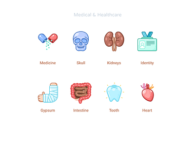Medical & Healthcare icons set #8 card gypsum heart icons idenity identity intestine kidneys medical card medicine sketch skull tooth