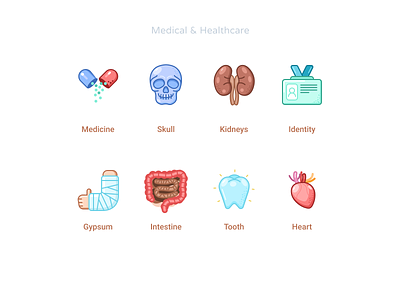 Medical & Healthcare icons set #8 card gypsum heart icons idenity identity intestine kidneys medical card medicine sketch skull tooth