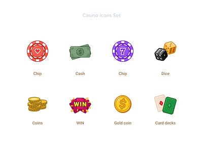 Casino Icons Set 7 card cash casino chip coin decks dice game gold happy icons money passion