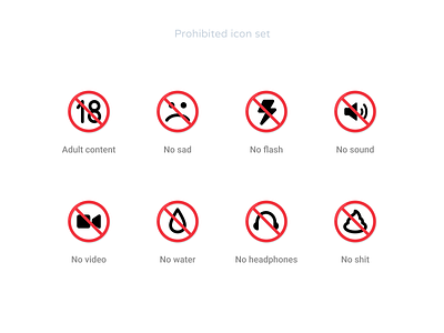 Prohibited icon set adult content alert forbidden icons icons design iconset navigation no flash no hedphones no sad no shit no sound no video no water signicons vectoricons warning