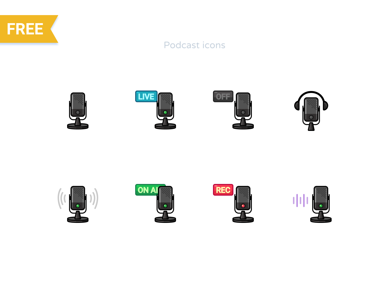 Free Podcast icons set audio channel free freebeieicons freebie freeicons icon design icons live livestream mic micriphone onair podcast rec record rode stream vector