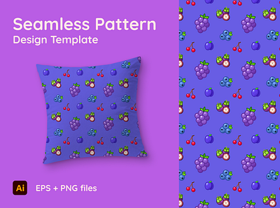 Theme starring Grape - Seamless Pattern artwork background blueberries cartoon cherry cute design fabric fruits grape graphic mangosteen ornament plum seamless template texture