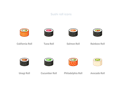 Sushi roll icons set
