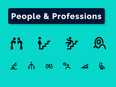 People & Professions Icons Set - part 2 aerobica faces figma fill fitness graphic design gym icons lines man outline people pose simple solid stroke ui elements woman work