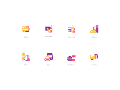 Categories icons set - part 2 cards cars catalog categories category cosmetics fastfood figma food games icon magazine menu navigation shop solid stroke tickets vector