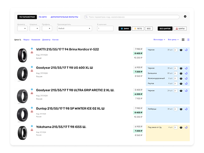 Catalog of tires for the Russian brand car catalog figma figmadesign list service table tire tyre ui uidesign web webdesign