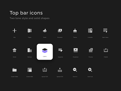 Top bar icons for prototype app app design figma framework iconpack icons iconset prototype soft software solid topbar twotone ui 图标