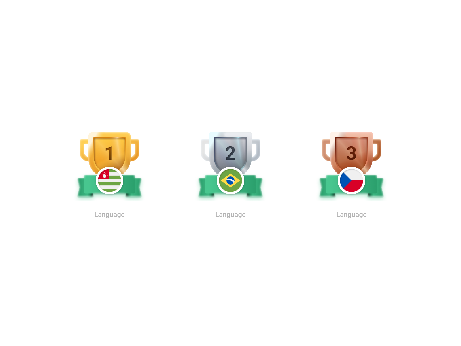 Language achievements award bronze cup figma flags gold icons iconset language medal place silver skeuomorphism ui vector words world