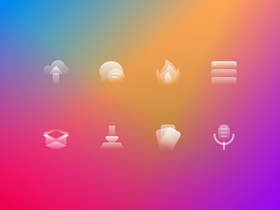 Glassy Icons Pack #7 clean clear design figma glass glasses glassmorphism gradient icon icons illustration opacity sketch style ui vector
