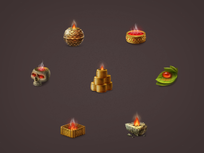 Icon for online game fire game gold green icon item lights magic old online ring set skull stone