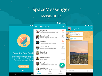 SpaceMessenger Mobile UI Kit allo android chat groups kit material messenger set sketch space template ui