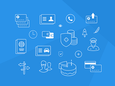 Some icons for payment system blue cards function icons line money payment pie safe simple system