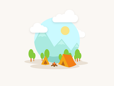 Camping camping forest highlands nature relax summer sun tent vector
