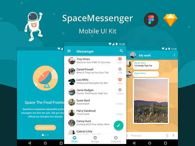 SpaceMessenger Mobile UI Kit - Figma android chat figma icons kit messenger mobile set sketch