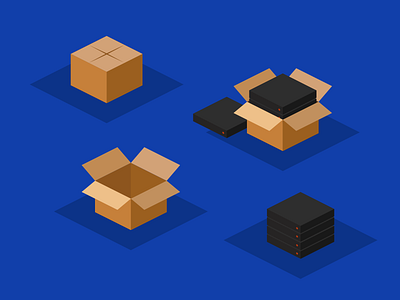 Unboxing blue box electronics icons isometric server unboxing