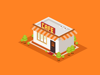 Illlustration of Cafe cafe food house market orange restaurant vector. isometric