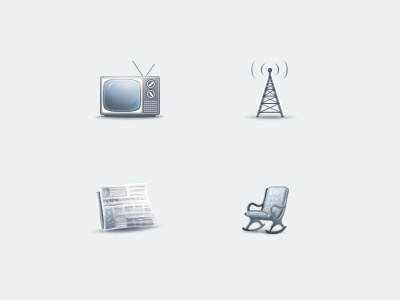 Grey Icon Set antenna bw chair fresh grey icon light news newspaper paper service set show tower tv web