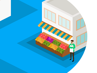 Illustration about the store near the house buy fruit house isometric magazine man near shop store vector