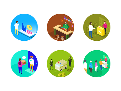 Circular Collection of illustrations business isometric money pay people service vector