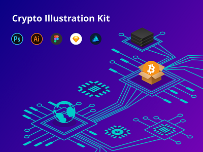 Crypto Illustration Kit coin crypto crypto exchange crypto wallet cryptocurrency dark figma free ico icon icons illustration illustrator isometric kit pack set sketch template vector