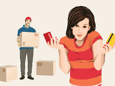Old illustration for payments project #3 app box brand card delivery illustration lifepay man payments sketch vector woman