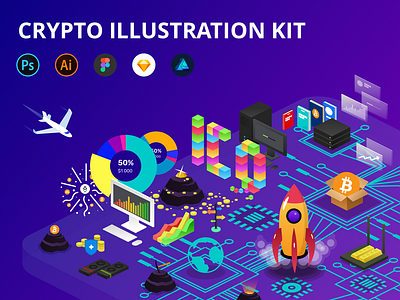 Crypto Illustration Kit - Free Update! coin crypto figma ico icons illustration pack set sketch template vector wallet