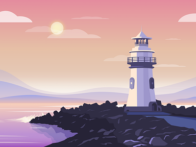 Lighthouse draw figma house illustration light lighthouse sea sketch sky sun sunset vector