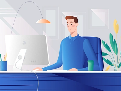 Working Man At The Office 2d after effects animation artwork blue burnwe character characterdesign design explainer explainervideo illustration illustrator man office shop web working