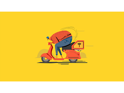 Illustration for mobile App pizza.ir art character design dribble graphic illustration illustrator man motiongraphic motorbike pizza pizza box vector yellow