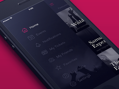 Music Events App Sidemenu events hamburger ios music navigation sidemenu sidenav