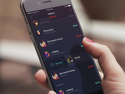 Debt Tracker action app ios list swipe translucent ui