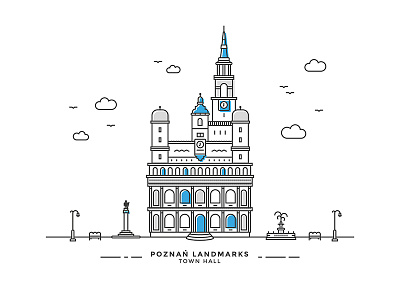 Poznan Landmarks #04 architecture building fountain hall illustration landmark line poznan ratusz town vector