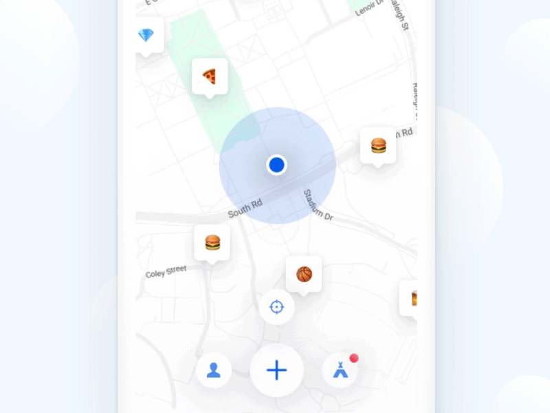 BlipMe - Map transition animation app blipme blips cards clean gif interaction ios map mobile social