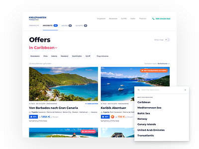 HolidayCheck Cruises - Offers cruises destinations filters grid offers travel ui