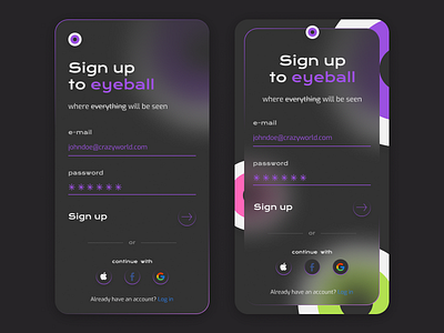 Daily UI #01 - Sign up screen app daily 100 challenge dailyui dailyuichallenge design glass mobile mobile app design mobile ui