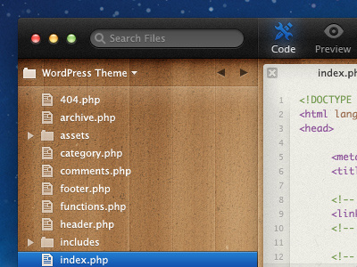 Coding App with File Browser coding app dark mac os x ui wood
