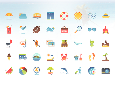 Summer Vacation Icons beach icons summer sunshine